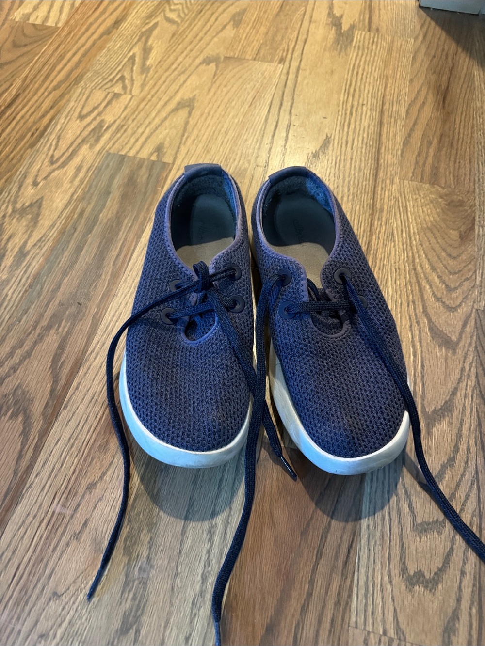 allbirds Navy Blue Knit Lace-Up Flats with White Outsole